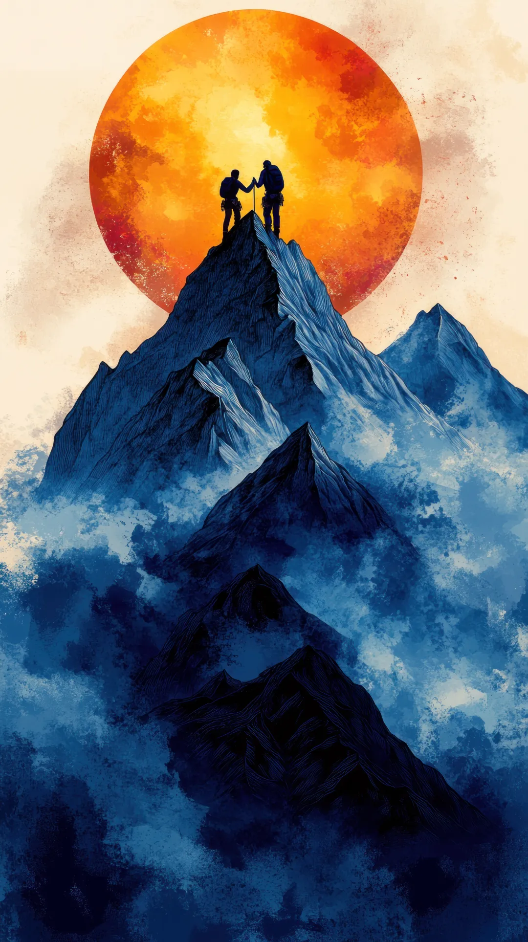 hikers_summit_achievement_mountaintop_sunset_clouds_teamwork_poster_1